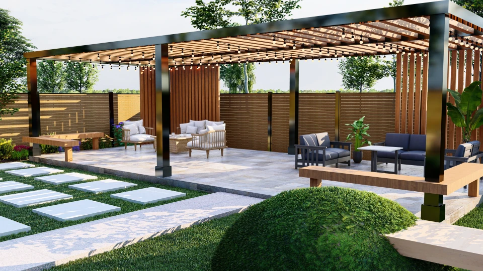 Modélisation et rendu 3d de gazebo, pergola, aménagement du coin salon