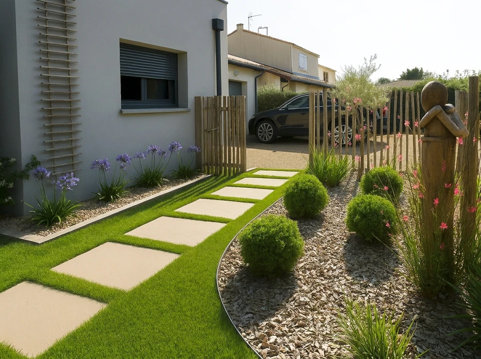 Jardin minéral décoratif en façade de maison